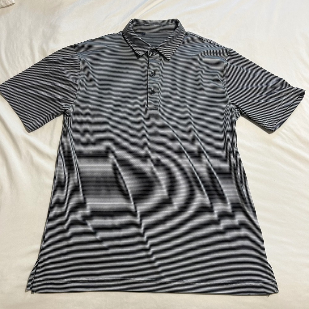 Monterey Club Mens Large Black White Striped Performance Golf Polo Shirt‎ L
